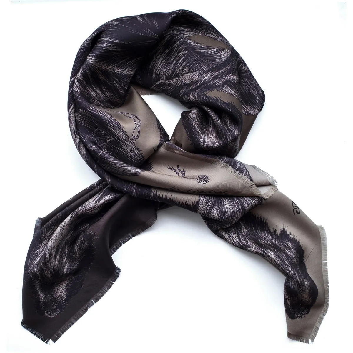 'Fox Furs' Khaki - Fringed Twill Scarf