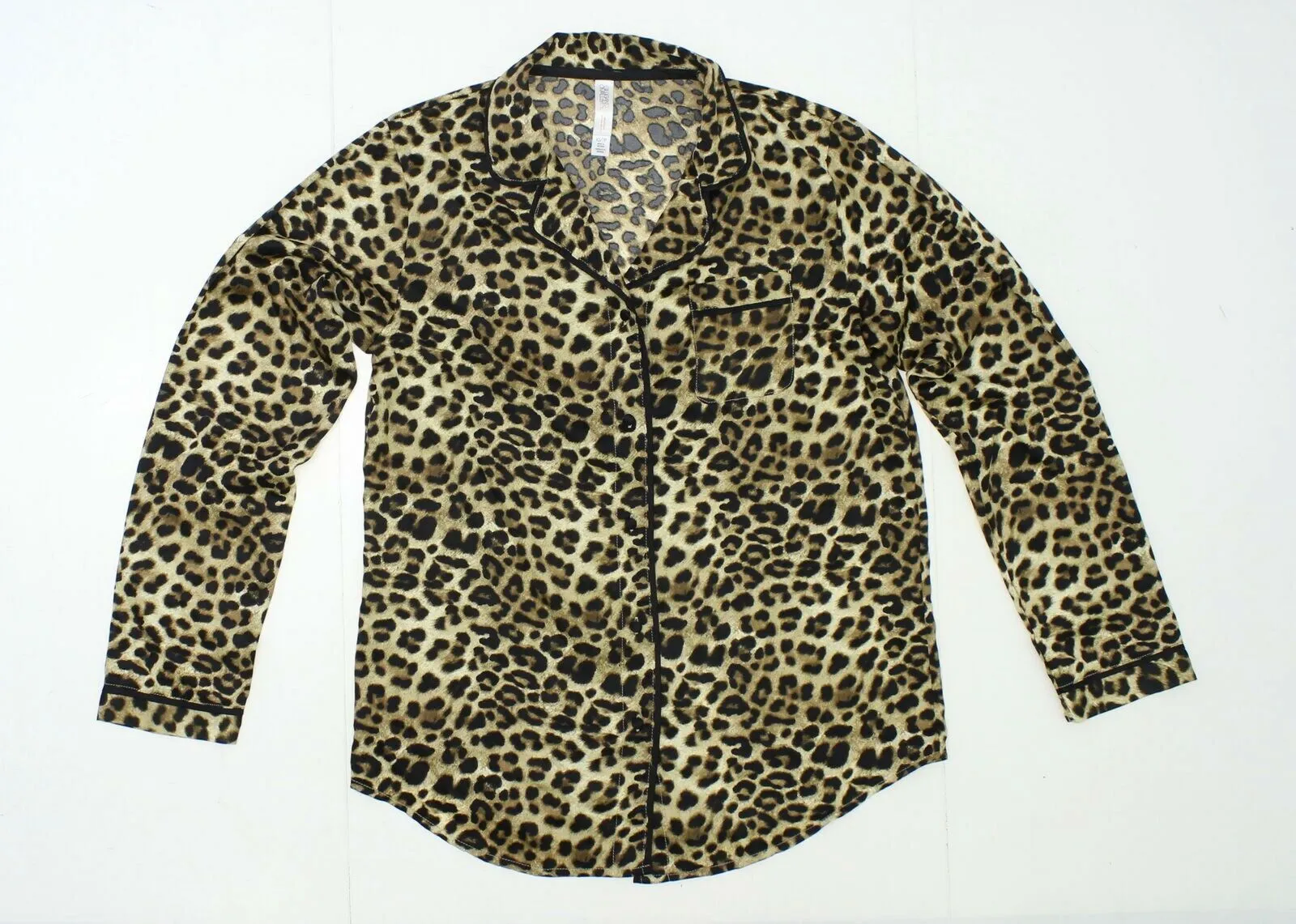 Gilligan & O'Malley Women's Long Sleeve Satin Pajama Top Cheetah Print Small