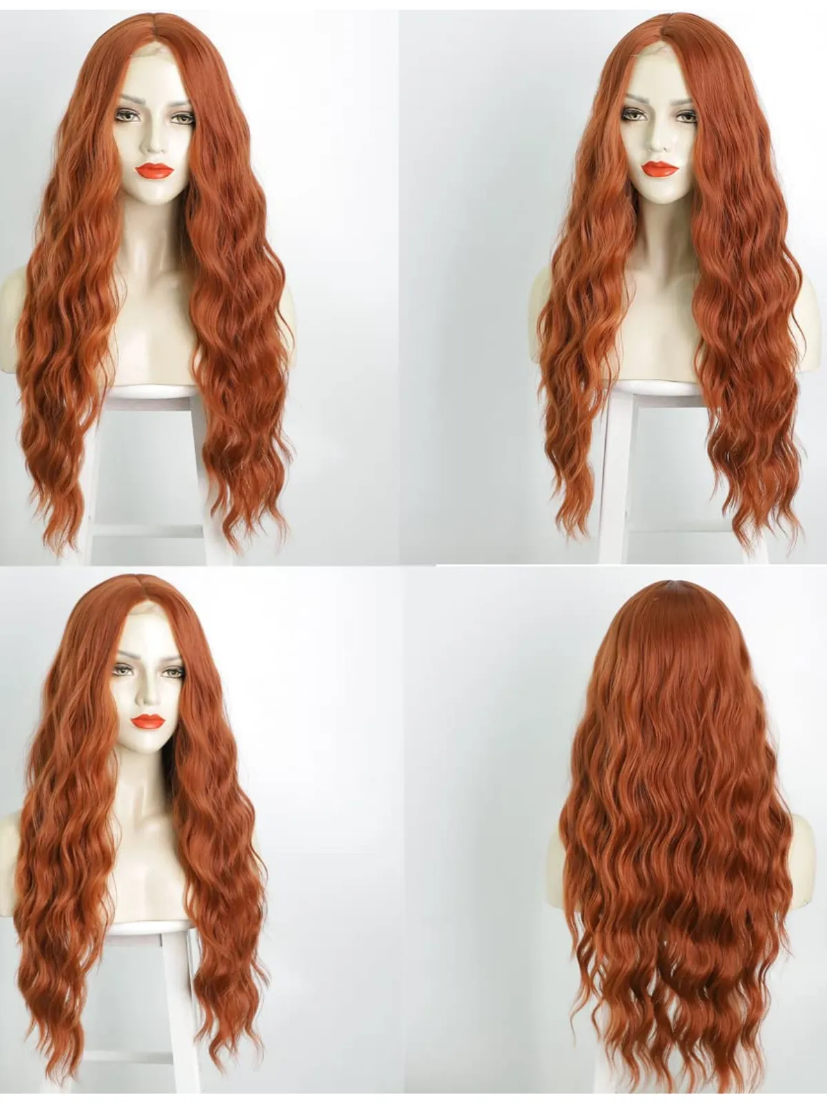 Girls Long Orange Synthetic Wig