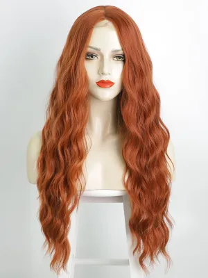 Girls Long Orange Synthetic Wig