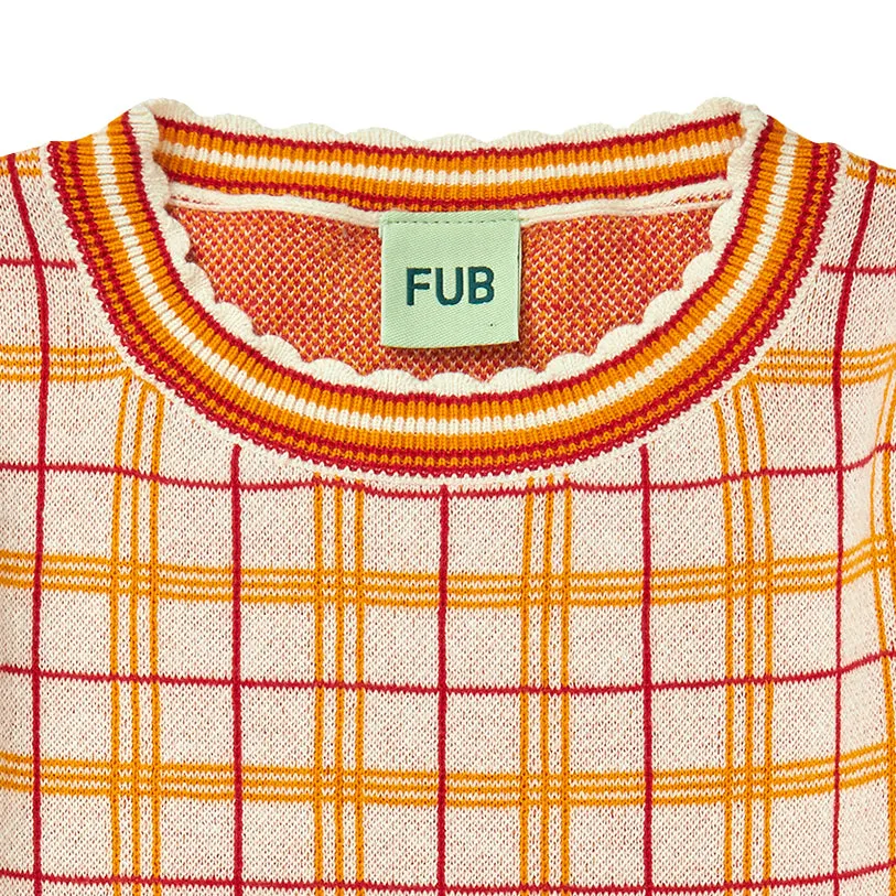 Girls Orange Knitted Plaid Cotton T-Shirt