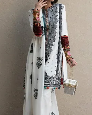 Grace W25- Embroidered 3pc marina dress with embroidered chiffon dupatta.