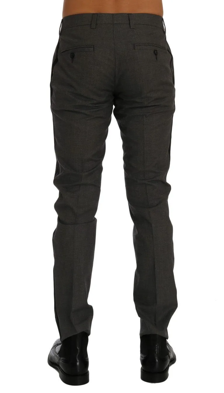 Gray Cotton Casual Slim Fit Pants