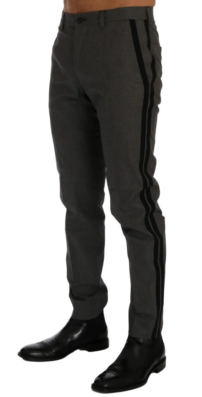 Gray Cotton Casual Slim Fit Pants