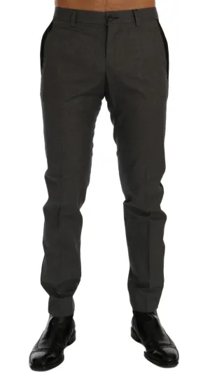 Gray Cotton Casual Slim Fit Pants