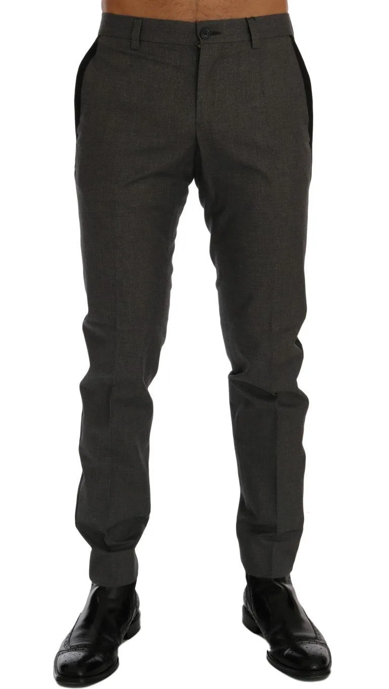 Gray Cotton Casual Slim Fit Pants