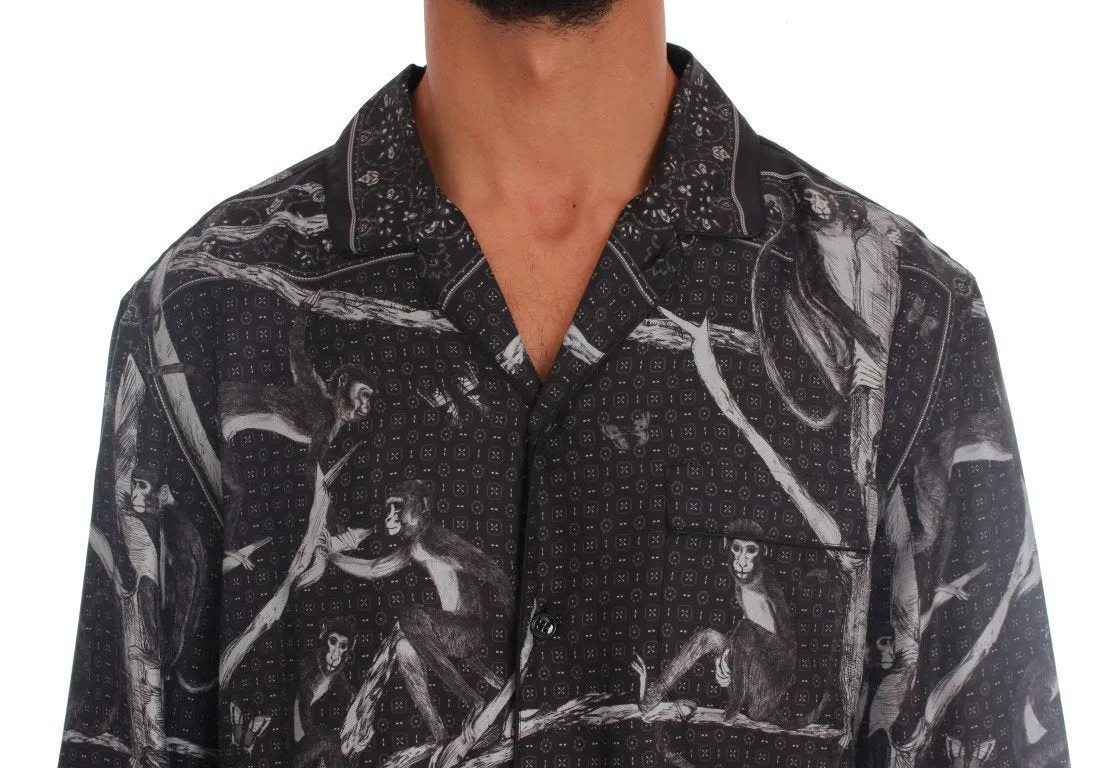 Gray Monkey Print Pajama Shirt