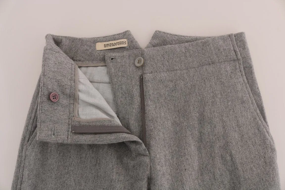 Gray Wool Cropped Casual Slim Fit Pants