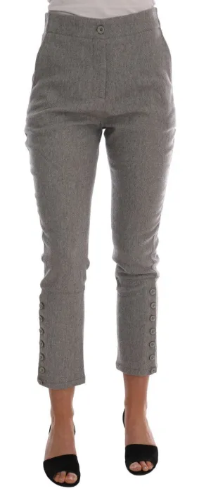 Gray Wool Cropped Casual Slim Fit Pants