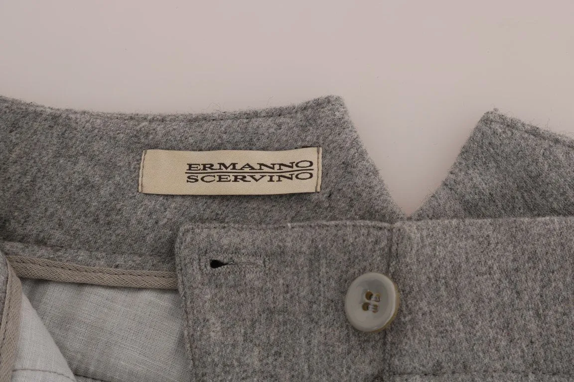 Gray Wool Cropped Casual Slim Fit Pants
