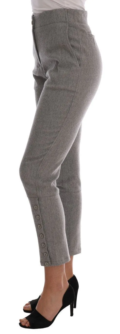 Gray Wool Cropped Casual Slim Fit Pants
