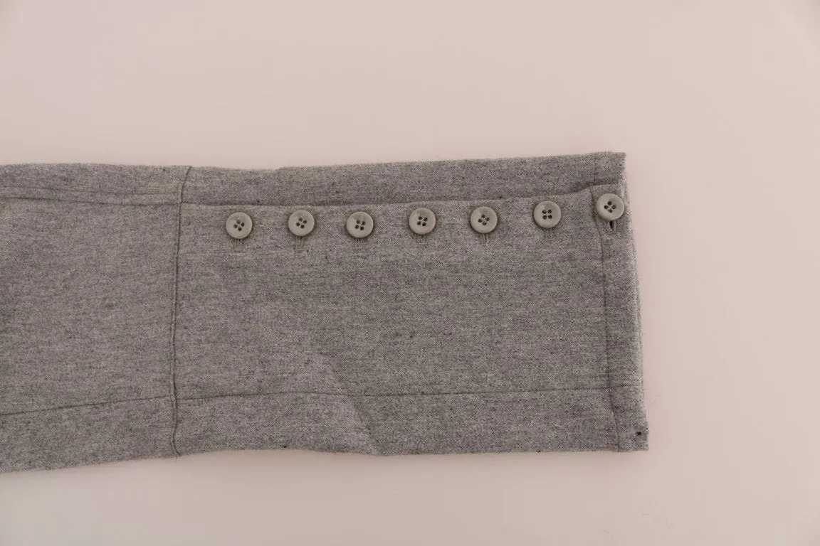 Gray Wool Cropped Casual Slim Fit Pants