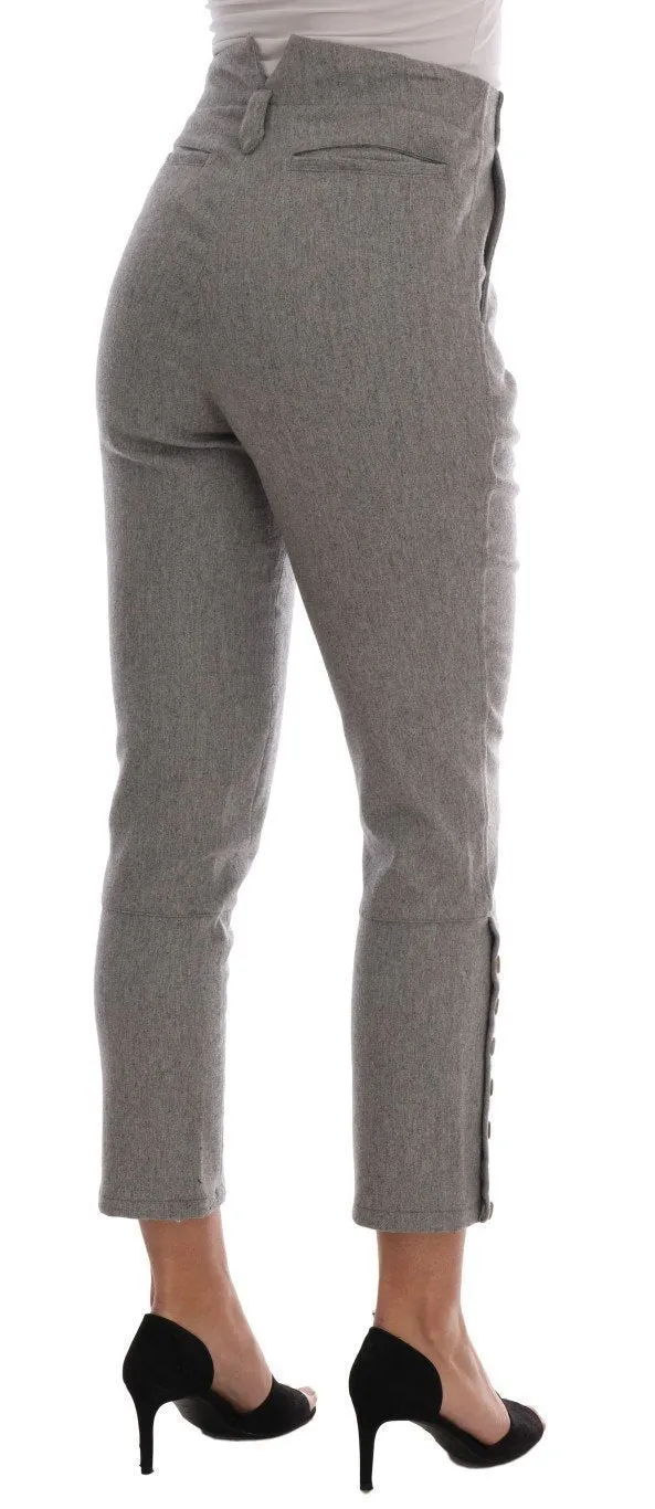 Gray Wool Cropped Casual Slim Fit Pants