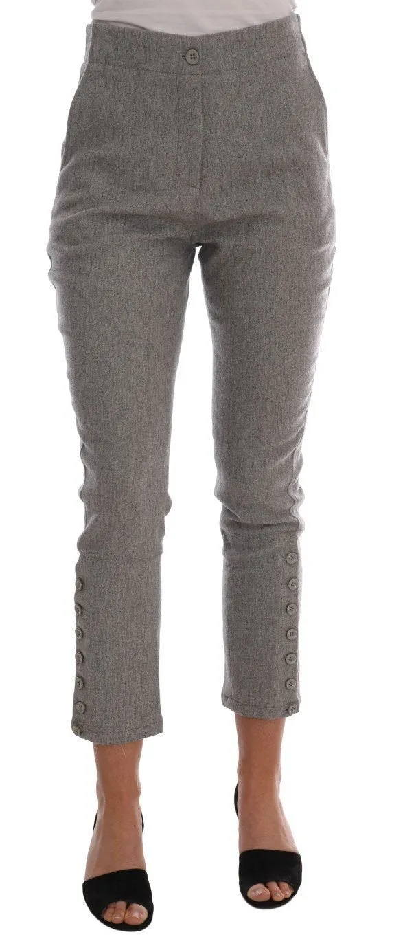 Gray Wool Cropped Casual Slim Fit Pants