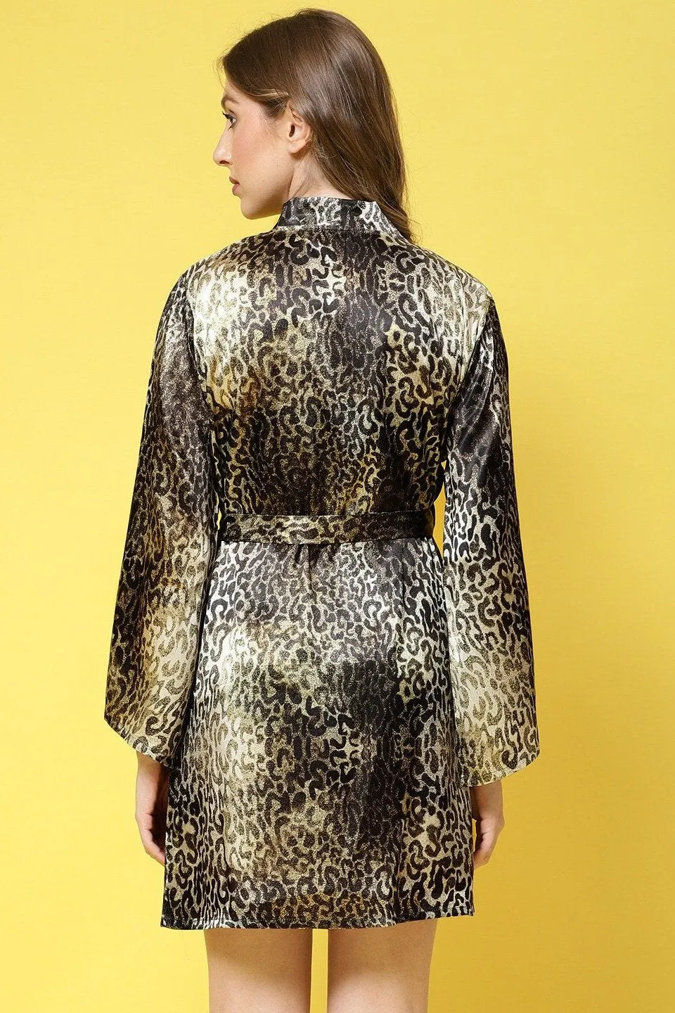 Green Animal Printed Silk Satin Robe