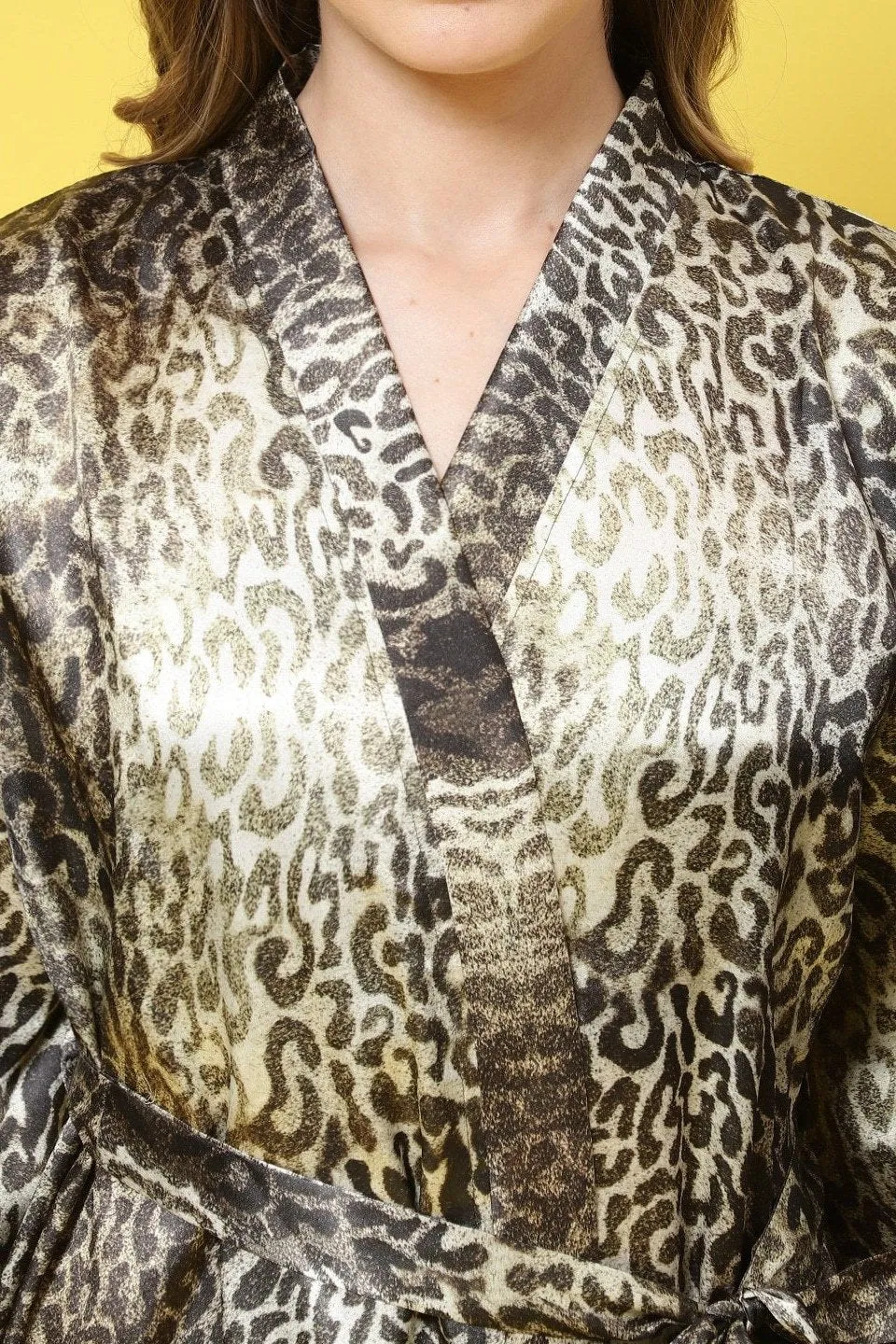Green Animal Printed Silk Satin Robe