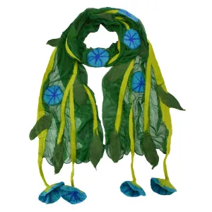 Green Chiffon Scarves with Felted Flower Hanging