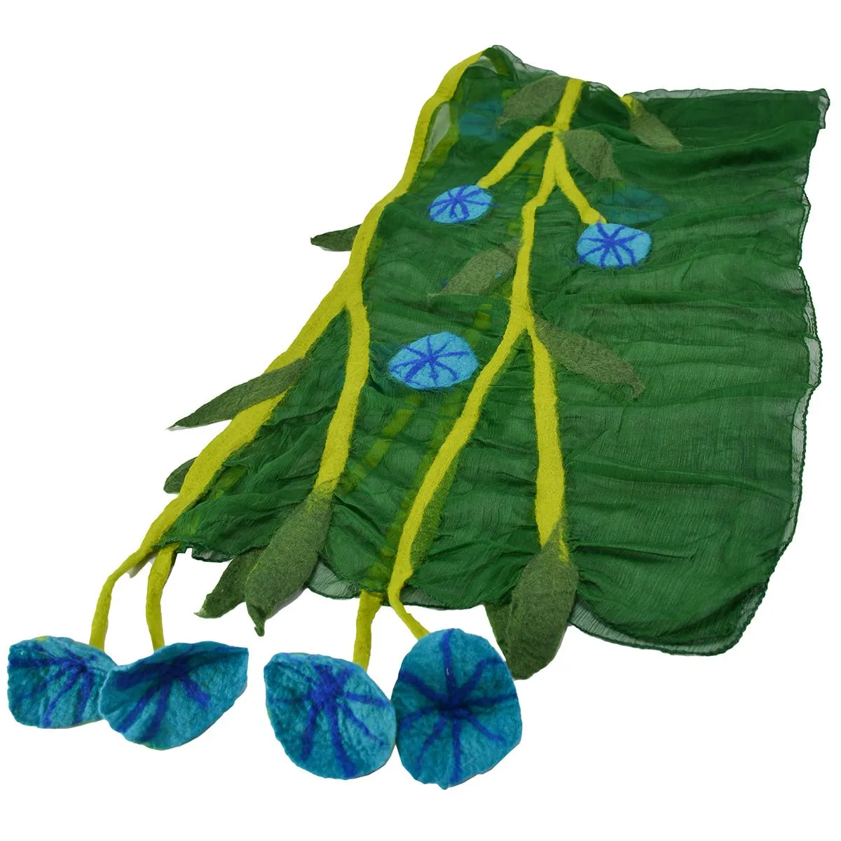 Green Chiffon Scarves with Felted Flower Hanging