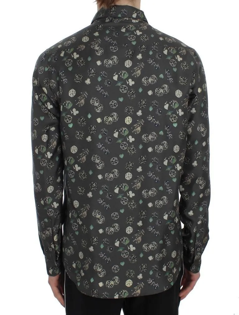 Green Dice Print Silk Pajama Shirt