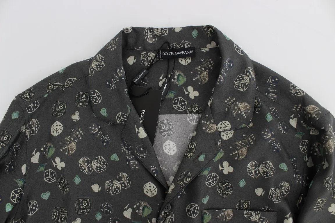 Green Dice Print Silk Pajama Shirt