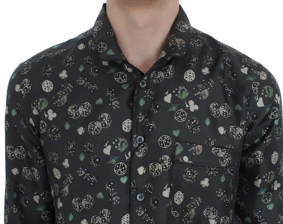 Green Dice Print Silk Pajama Shirt
