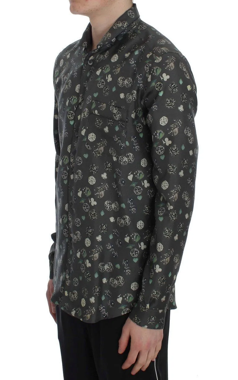 Green Dice Print Silk Pajama Shirt