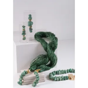 GREEN QUARTZ & SILK STRAW TABLE NECKLACE