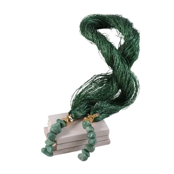 GREEN QUARTZ & SILK STRAW TABLE NECKLACE