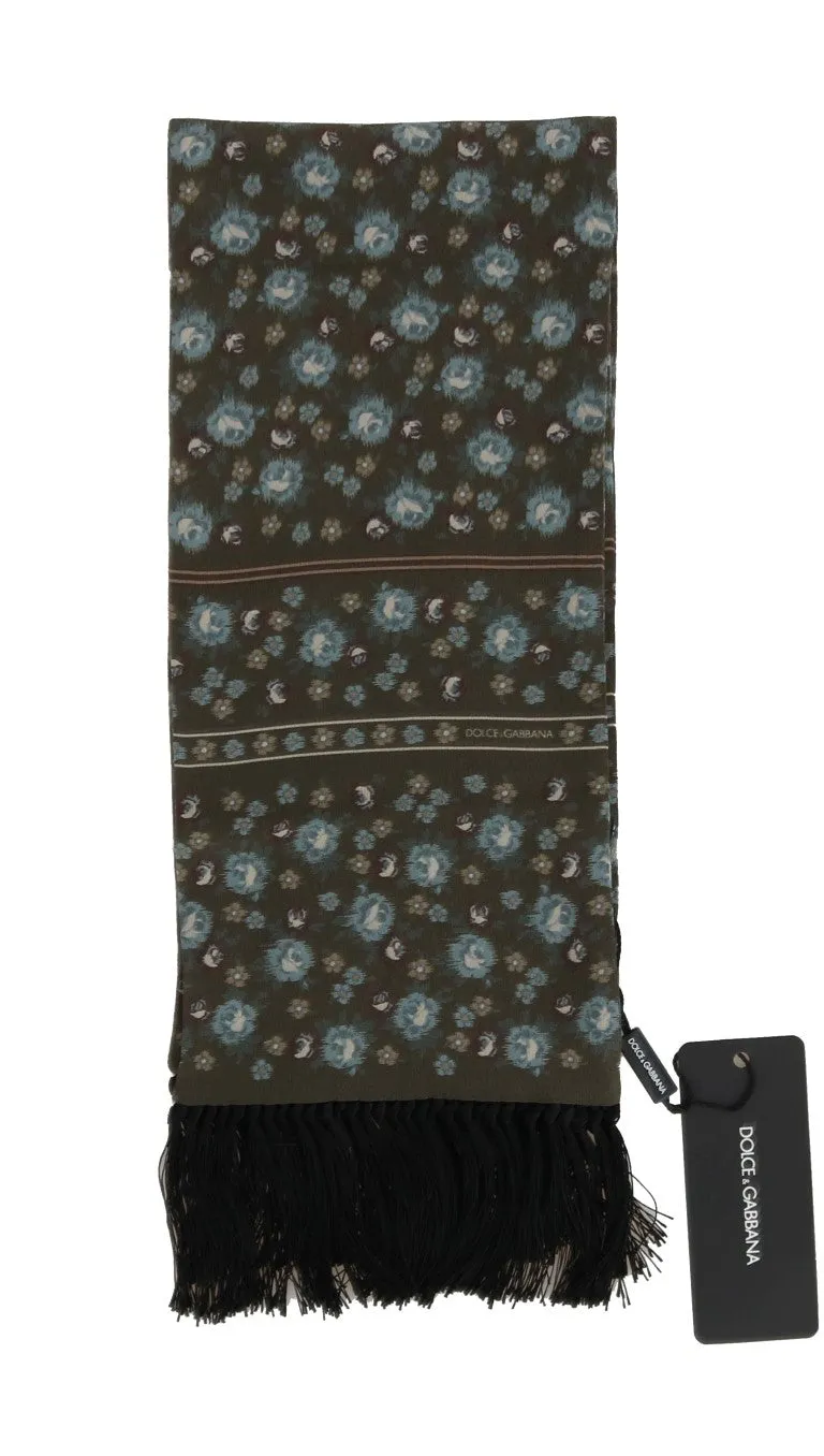 Green Silk Floral Print Scarf