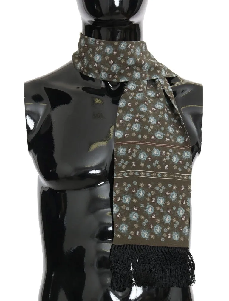 Green Silk Floral Print Scarf