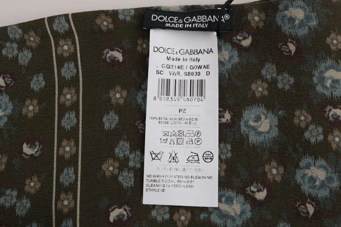 Green Silk Floral Print Scarf