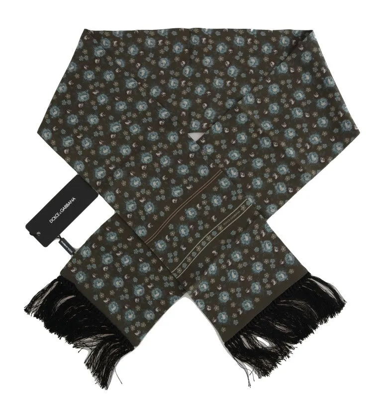Green Silk Floral Print Scarf