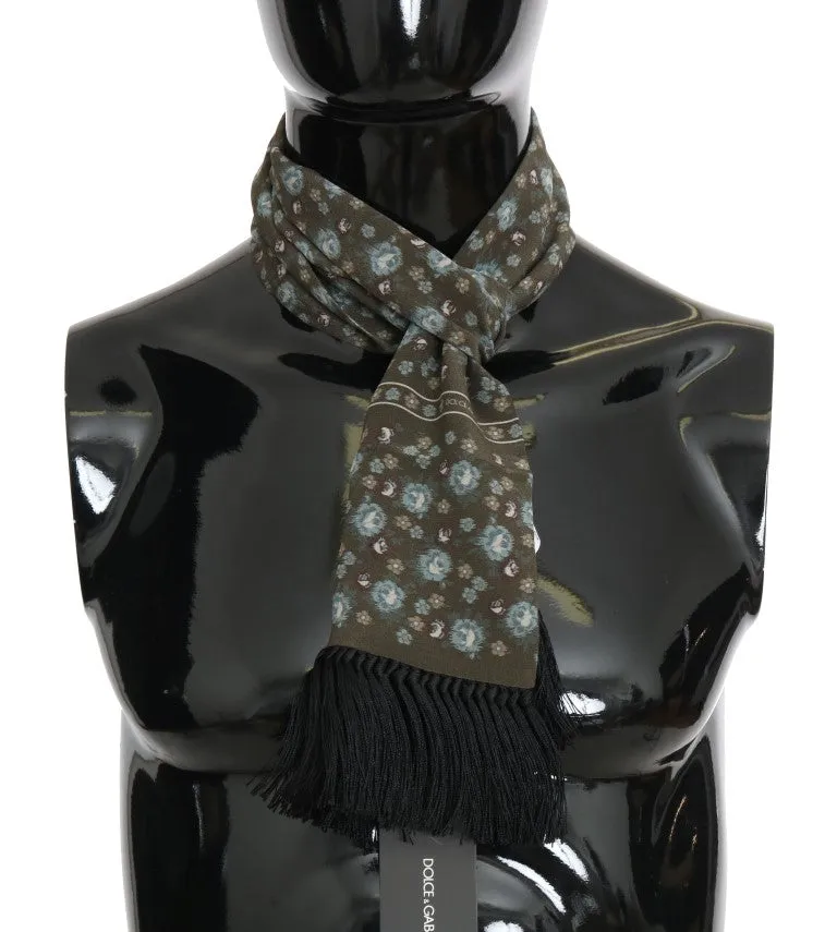 Green Silk Floral Print Scarf