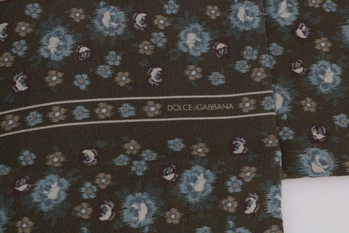 Green Silk Floral Print Scarf