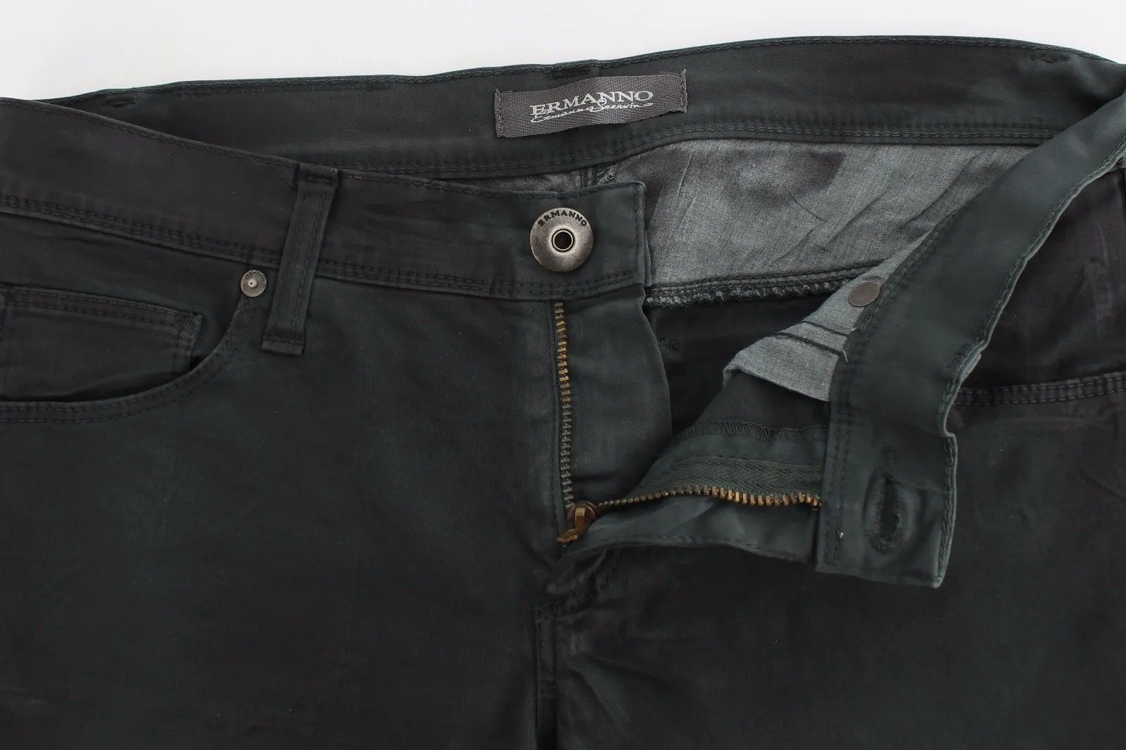 Green Slim Jeans Denim Pants Straight Leg Stretch