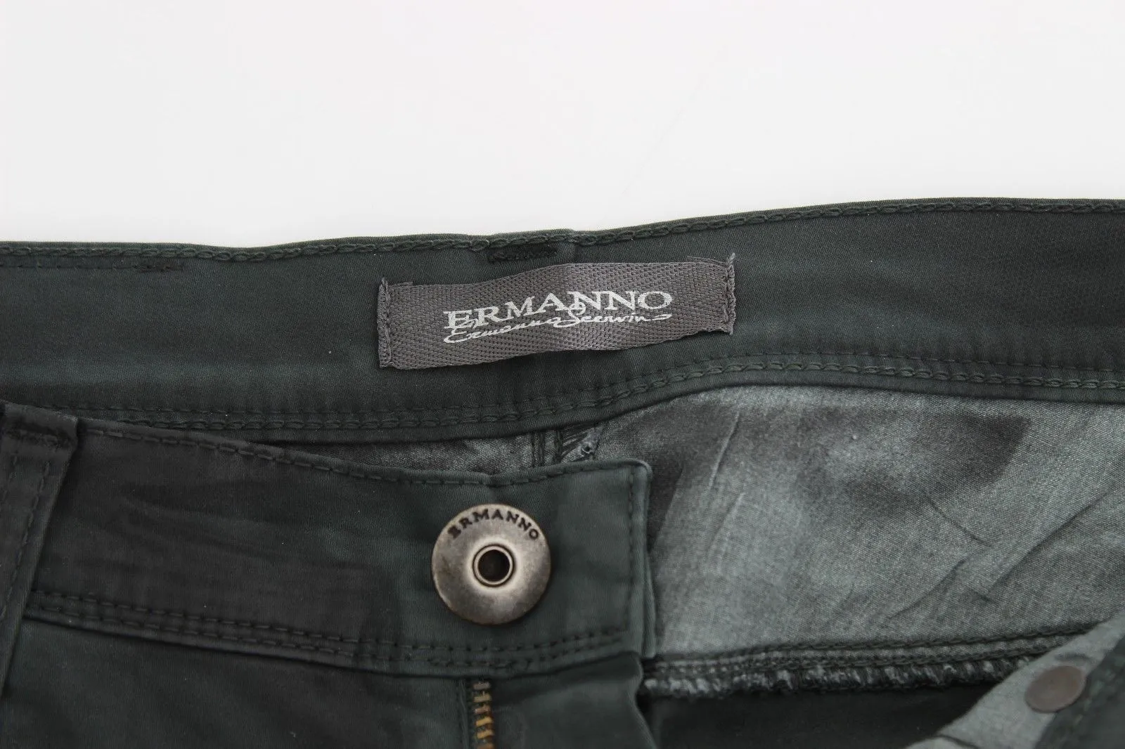 Green Slim Jeans Denim Pants Straight Leg Stretch