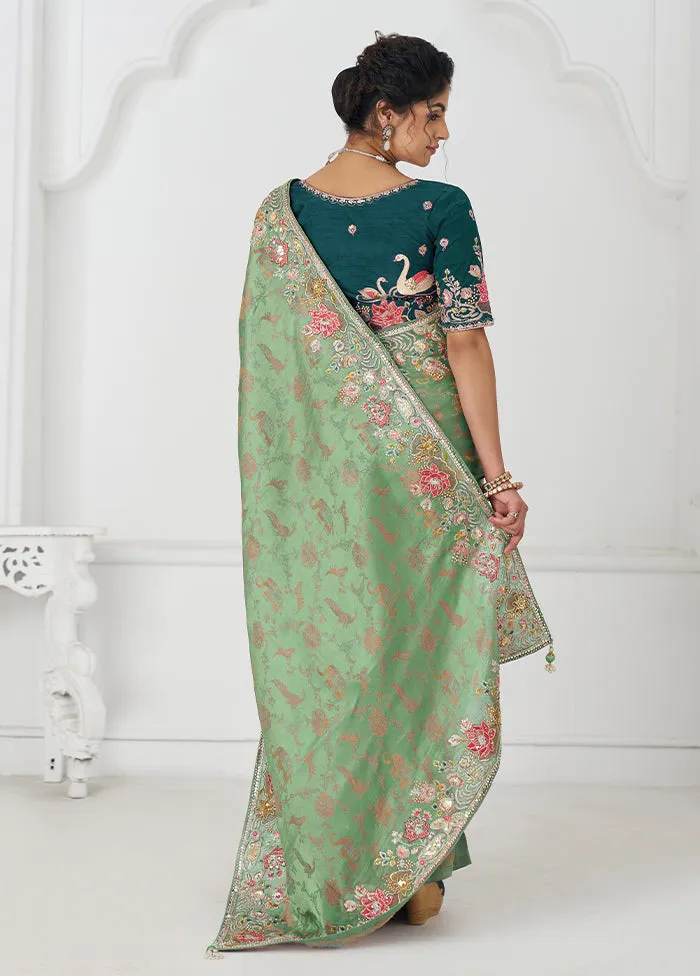 Green Spun Pure Silk Saree With Blouse Piece