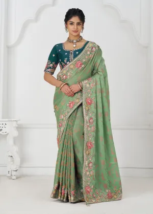 Green Spun Pure Silk Saree With Blouse Piece