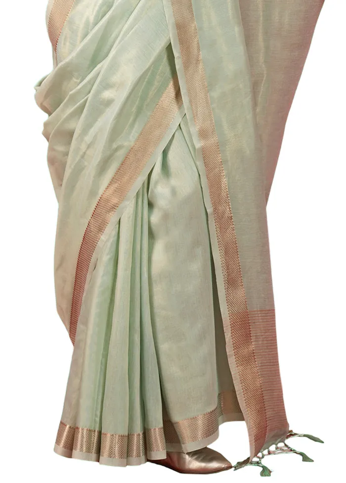 Green Spun Silk Saree With Blouse Piece