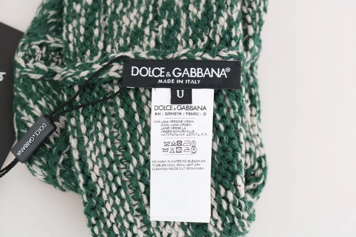 Green White Wool Winter Beanie