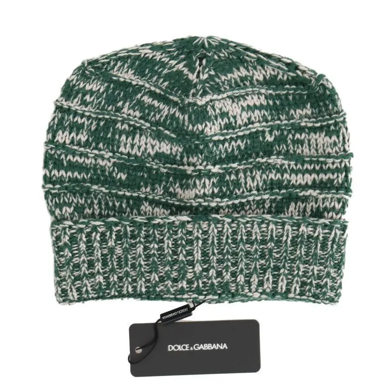Green White Wool Winter Beanie