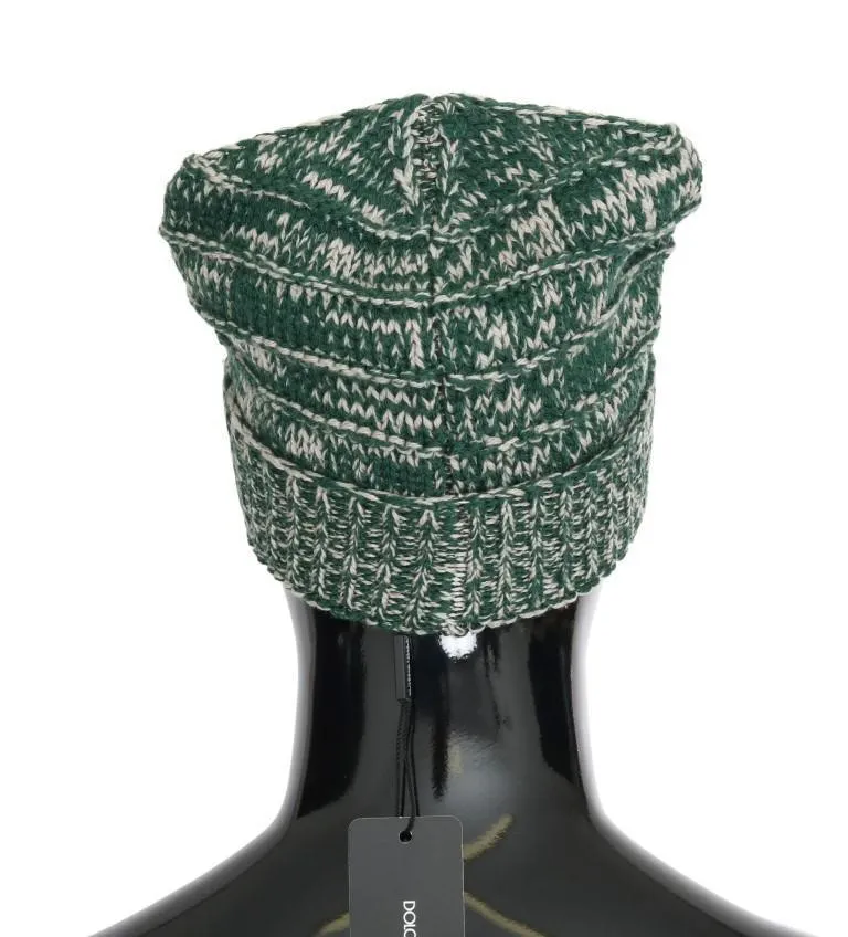 Green White Wool Winter Beanie