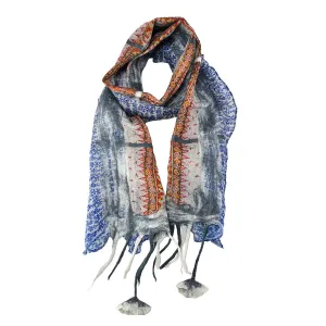 Grey Felt and Saree Vintage Scarves with Flower Hanging