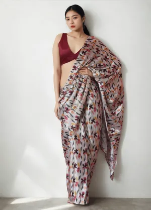 Grey Spun Silk Saree With Blouse Piece