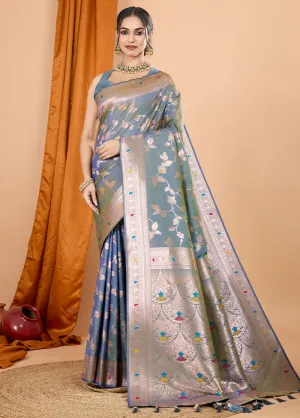 Grey Spun Silk Saree With Blouse Piece