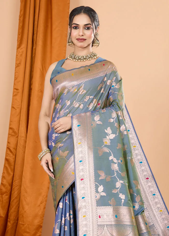 Grey Spun Silk Saree With Blouse Piece