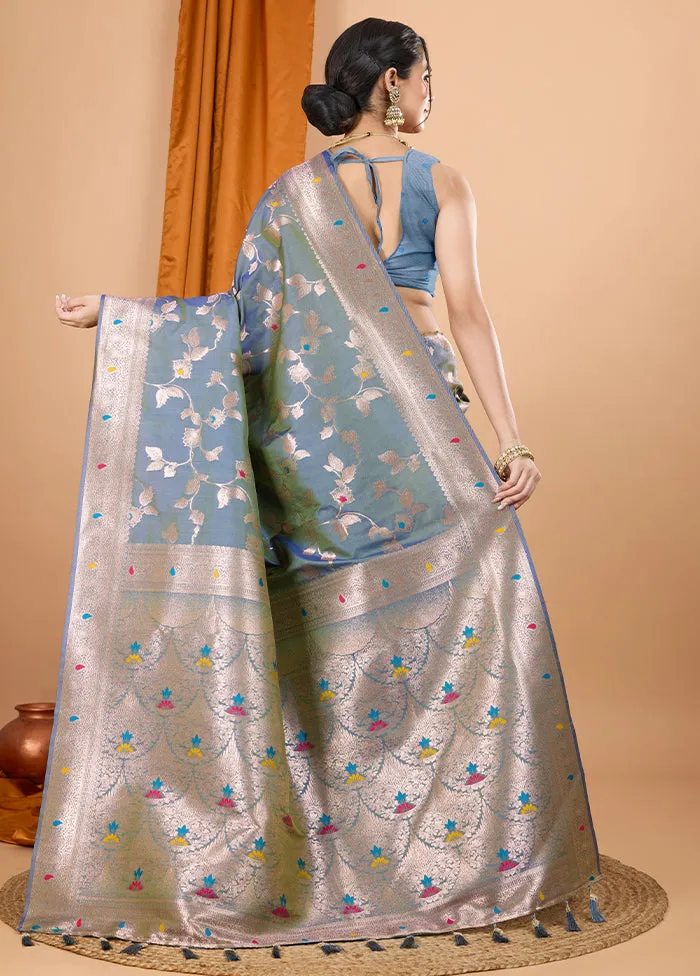 Grey Spun Silk Saree With Blouse Piece