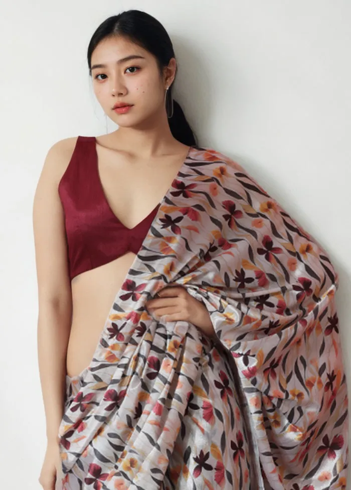 Grey Spun Silk Saree With Blouse Piece