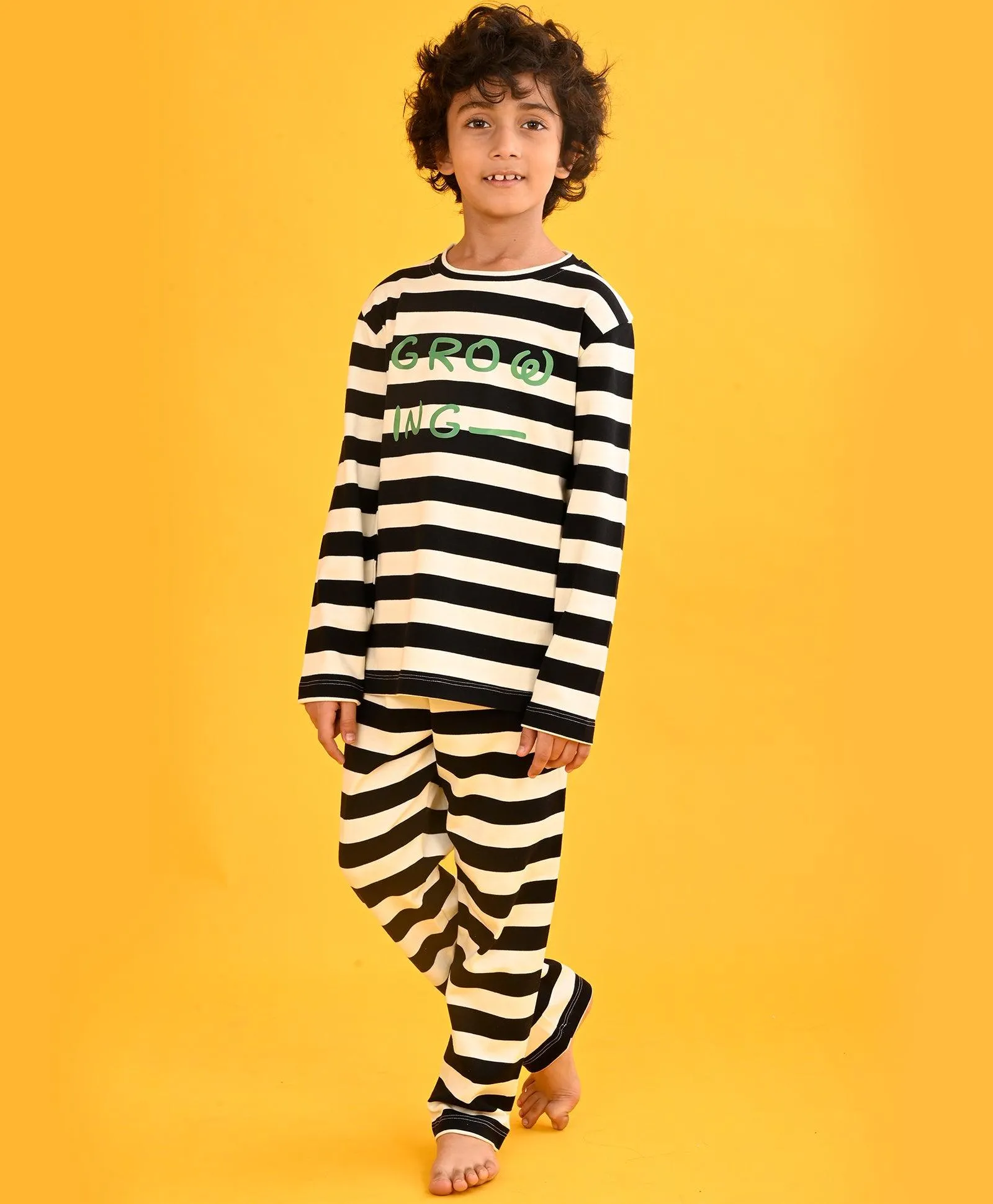 GROWING STRIPED LONG SLEEVES PYJAMA SET - BLACK/WHITE