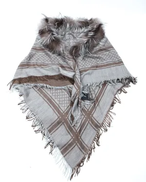 Gucci Brown Diamante Fox Fur Shawl - OS